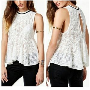 FREE PEOPLE • Large Cream Lace Swing Tank Top EUC